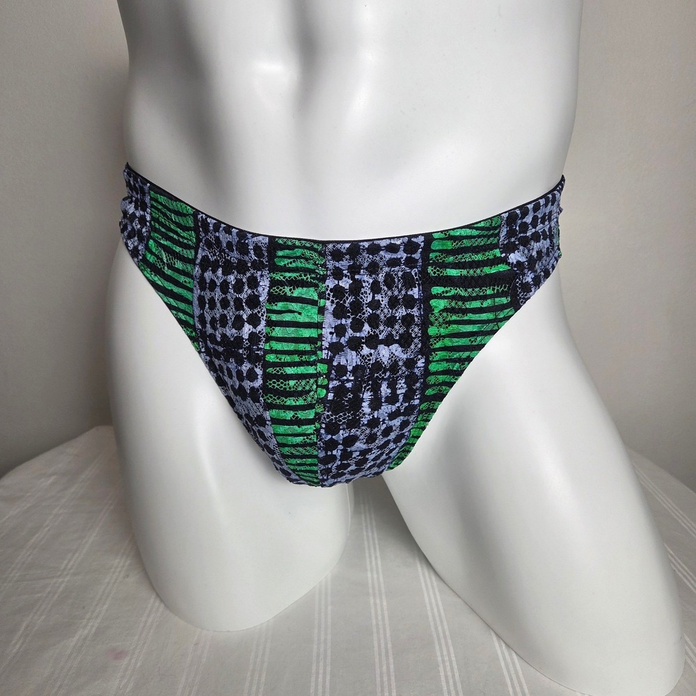 Cosabella x Studio 189 Mens Lace Thong Green Blue Geometric Print Low Rise NEW